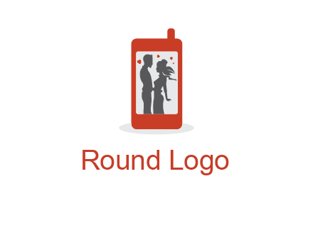 online dating site logo with the image of a couple with hearts inside a phone
