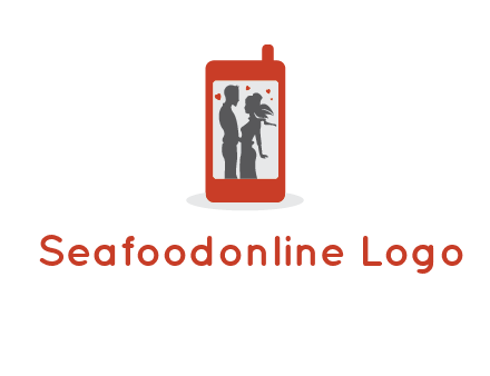 online dating site logo with the image of a couple with hearts inside a phone
