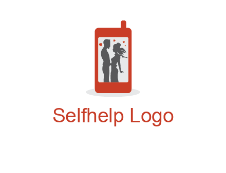 online dating site logo with the image of a couple with hearts inside a phone
