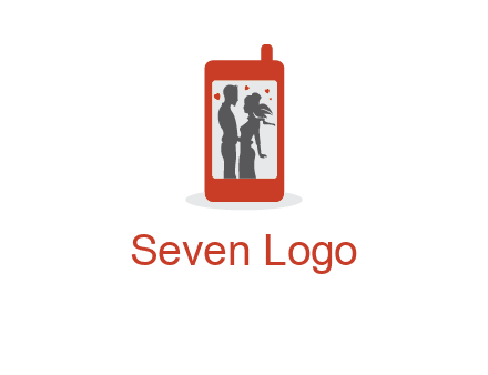 online dating site logo with the image of a couple with hearts inside a phone