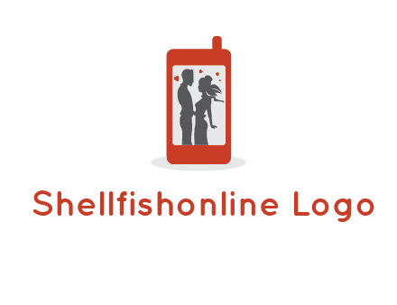 online dating site logo with the image of a couple with hearts inside a phone