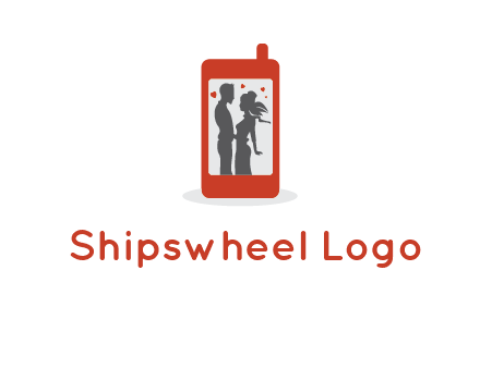 online dating site logo with the image of a couple with hearts inside a phone