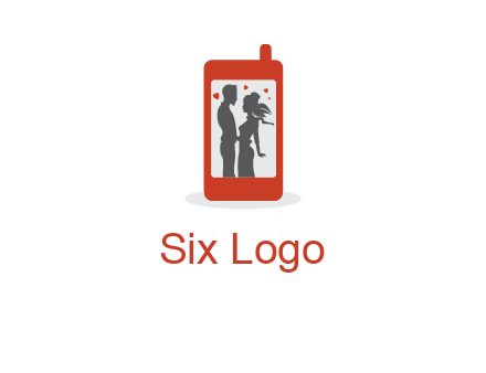 online dating site logo with the image of a couple with hearts inside a phone