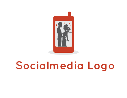 online dating site logo with the image of a couple with hearts inside a phone