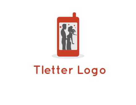 online dating site logo with the image of a couple with hearts inside a phone