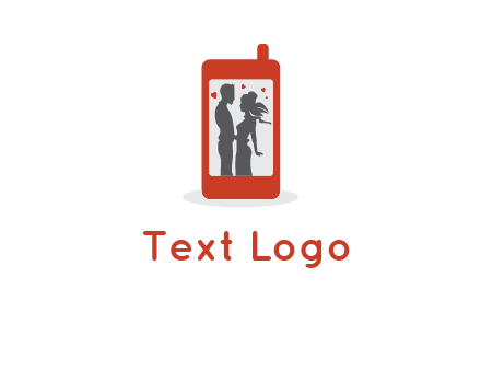 online dating site logo with the image of a couple with hearts inside a phone