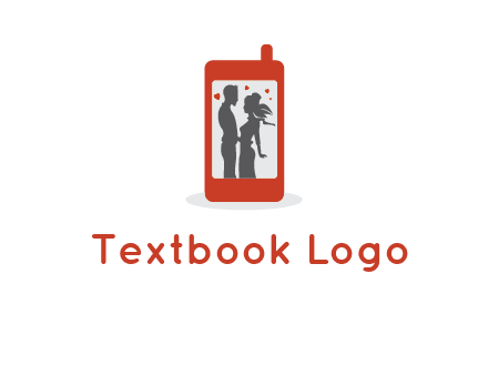 online dating site logo with the image of a couple with hearts inside a phone