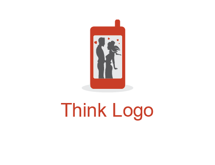 online dating site logo with the image of a couple with hearts inside a phone
