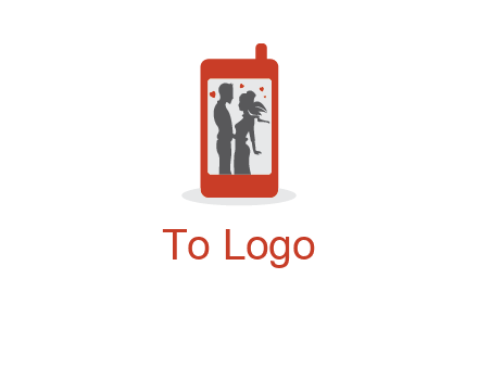 online dating site logo with the image of a couple with hearts inside a phone