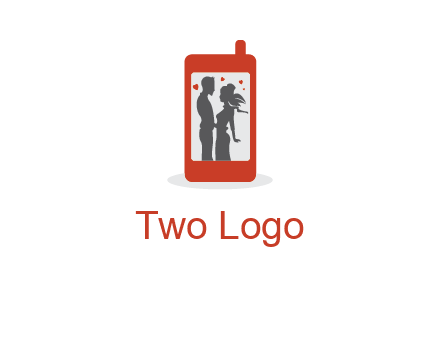 online dating site logo with the image of a couple with hearts inside a phone