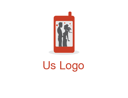 online dating site logo with the image of a couple with hearts inside a phone