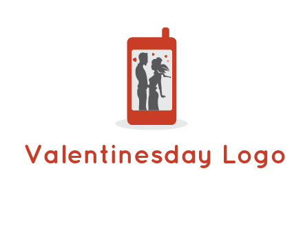 online dating site logo with the image of a couple with hearts inside a phone