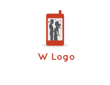 online dating site logo with the image of a couple with hearts inside a phone