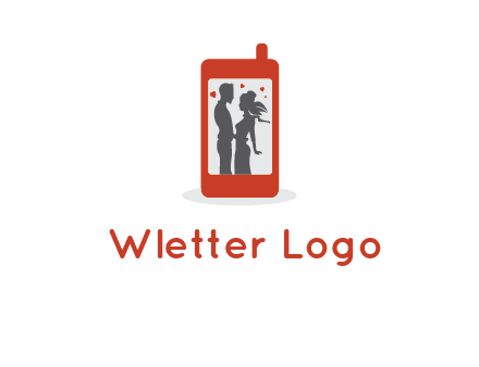 online dating site logo with the image of a couple with hearts inside a phone