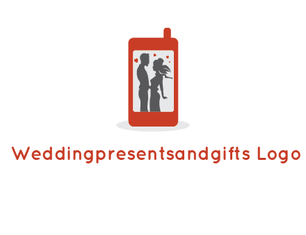 online dating site logo with the image of a couple with hearts inside a phone