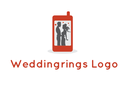online dating site logo with the image of a couple with hearts inside a phone