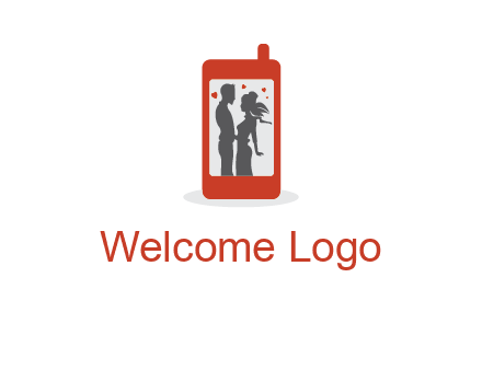 online dating site logo with the image of a couple with hearts inside a phone