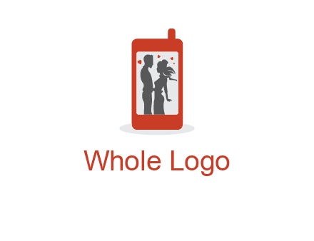 online dating site logo with the image of a couple with hearts inside a phone