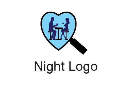 couple on a date under a heat shaped magnifying glass logo