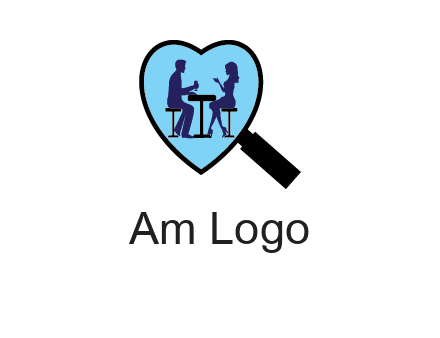 couple on a date under a heat shaped magnifying glass logo