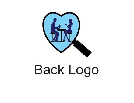 couple on a date under a heat shaped magnifying glass logo