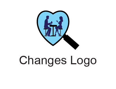 couple on a date under a heat shaped magnifying glass logo