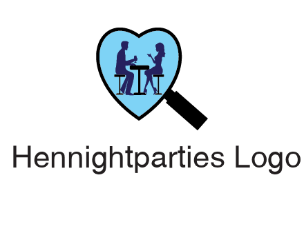 couple on a date under a heat shaped magnifying glass logo