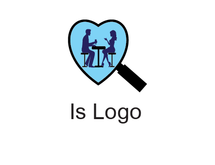 couple on a date under a heat shaped magnifying glass logo