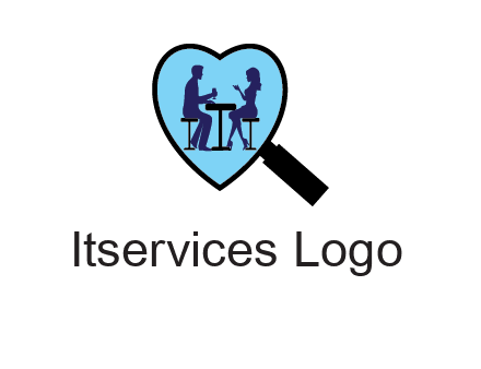 couple on a date under a heat shaped magnifying glass logo