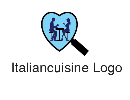 couple on a date under a heat shaped magnifying glass logo