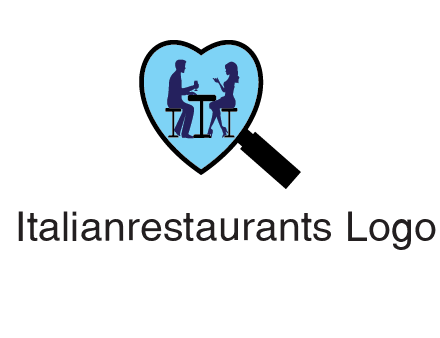 couple on a date under a heat shaped magnifying glass logo