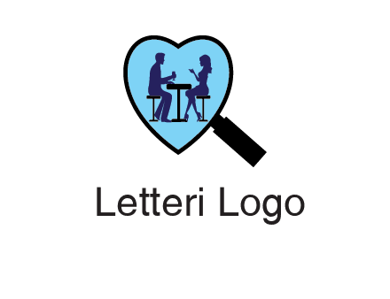 couple on a date under a heat shaped magnifying glass logo
