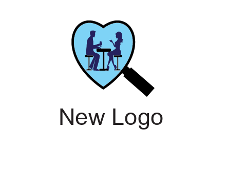 couple on a date under a heat shaped magnifying glass logo