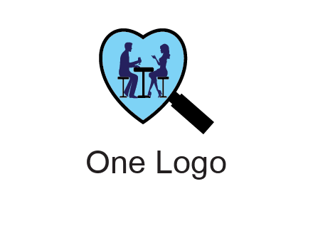 couple on a date under a heat shaped magnifying glass logo