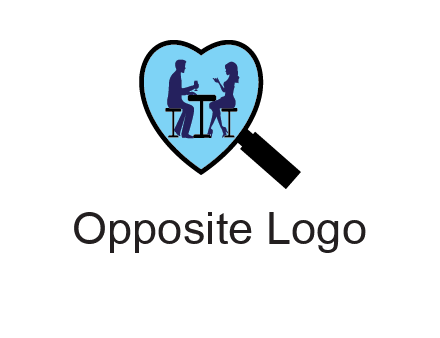 couple on a date under a heat shaped magnifying glass logo