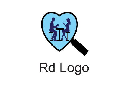 couple on a date under a heat shaped magnifying glass logo