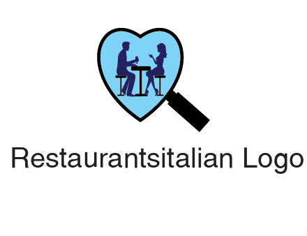 couple on a date under a heat shaped magnifying glass logo