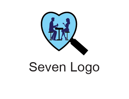 couple on a date under a heat shaped magnifying glass logo