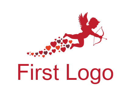 cupid logo with hearts and a bow and arrow
