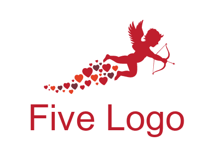cupid logo with hearts and a bow and arrow