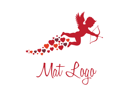 cupid logo with hearts and a bow and arrow
