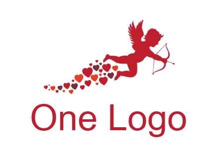 cupid logo with hearts and a bow and arrow