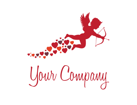 cupid logo with hearts and a bow and arrow