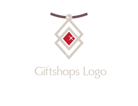 necklac with a diamond shaped ruby logo