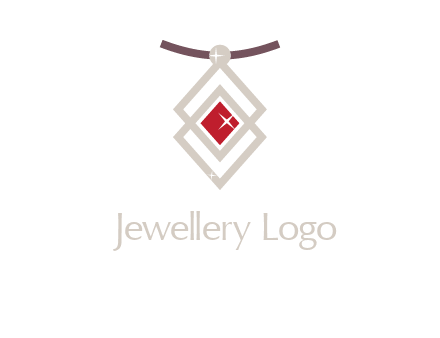necklac with a diamond shaped ruby logo