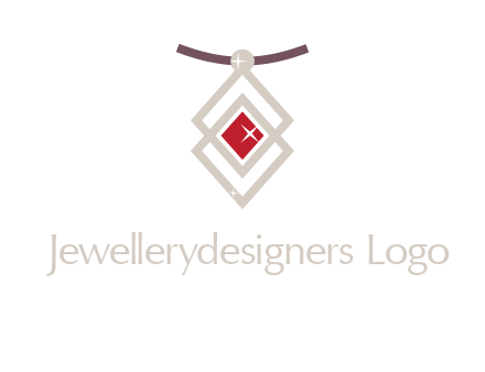 necklac with a diamond shaped ruby logo