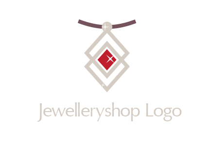 necklac with a diamond shaped ruby logo
