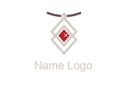 necklac with a diamond shaped ruby logo