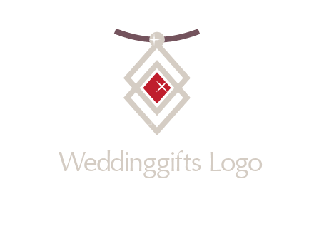 necklac with a diamond shaped ruby logo