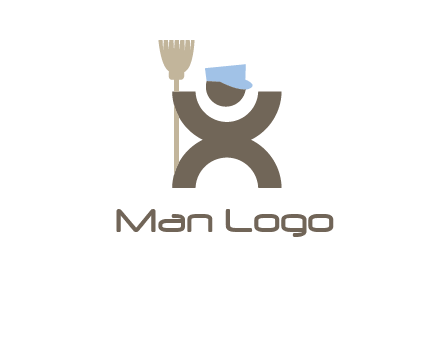 janitorial logo with a man with a broom